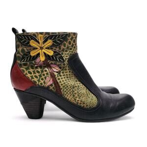 L'ARTISTE Spring Step Women's Dramatic Floral Ankle Leather Boots US6.5-7/EU37